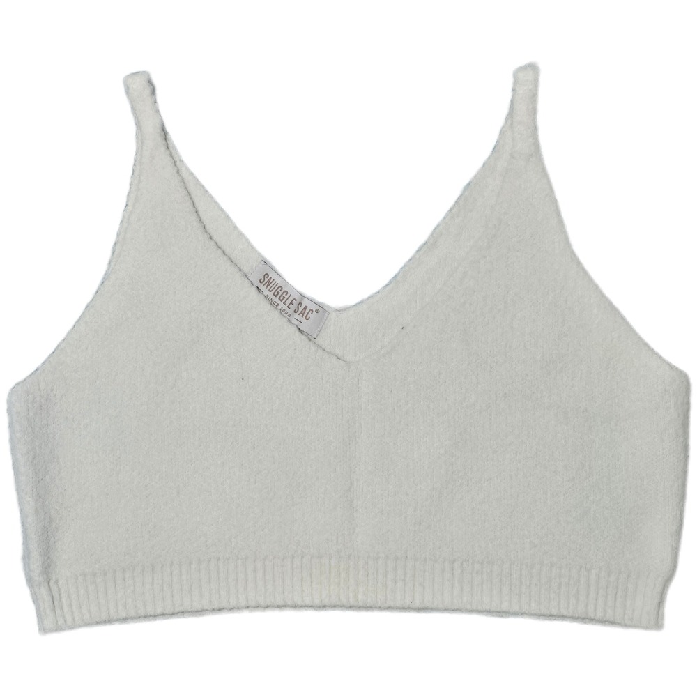 Snuggle‎ Sac Knit Crop Top Womens Size L Sleeveless V Neck Fuzzy Soft Comfy (T)
